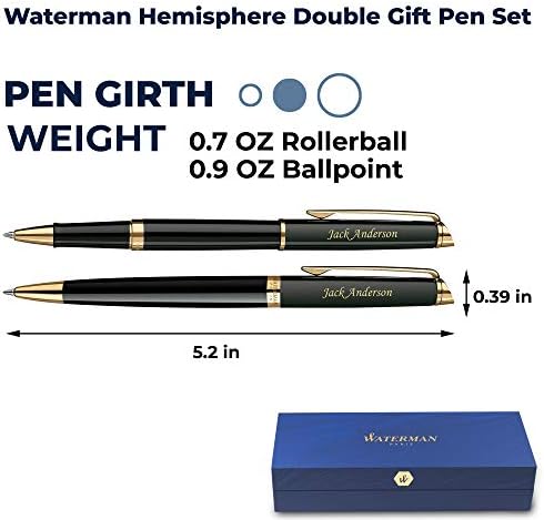 אישית עט ווטרמן | חרוט ווטרמן חצי הכדור רולר בול & כדורי מתנה העט בשחור עם 23k עיטורי זהב. חקוק מותאם אישית על ידי Dayspring